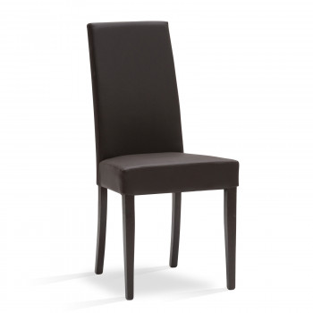 Sedia imbottita in ecopelle marrone, schienale alto