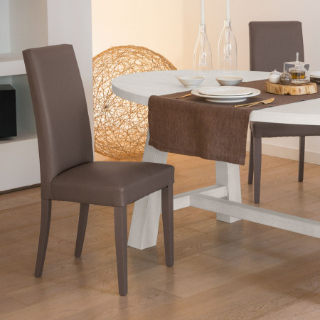 Sedia imbottita in ecopelle marrone con schienale alto