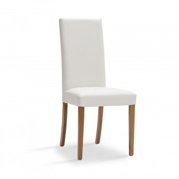 Sedia ecopelle bianca con fusto rovere, schienale alto