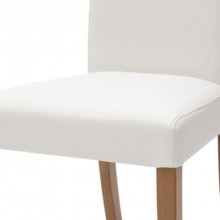 Sedia ecopelle bianca con fusto rovere, dettaglio seduta
