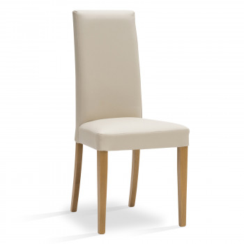 Sedia ecopelle beige con fusto in legno massello