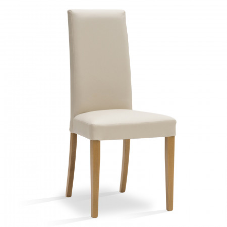 Sedia ecopelle beige con fusto in legno massello