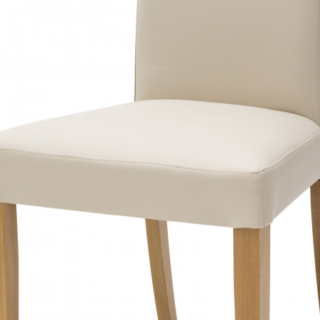 Dettaglio seduta sedia ecopelle beige fusto faggio