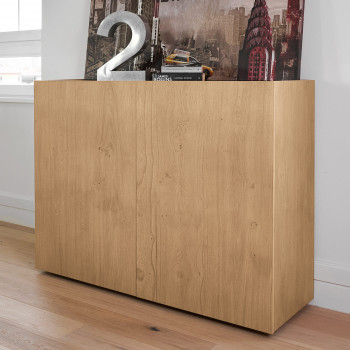 Madia in rovere con piano in vetro bianco, dettaglio delle ante