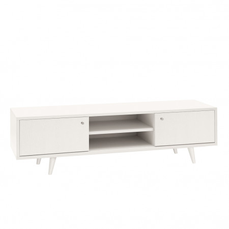 Porta TV con scocca laccata bianca e ante rovere