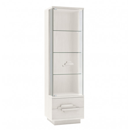 Vetrina in rovere con 2 cassetti e porta vetro sinistra