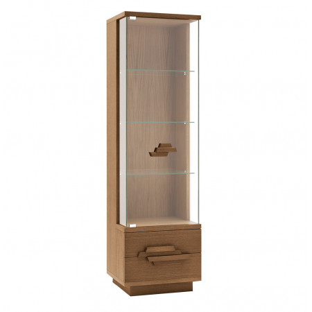 Vetrina in rovere con due cassetti e porta in vetro