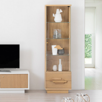 Vetrina in rovere con 2 cassetti e porta vetro dx, dettaglio interno