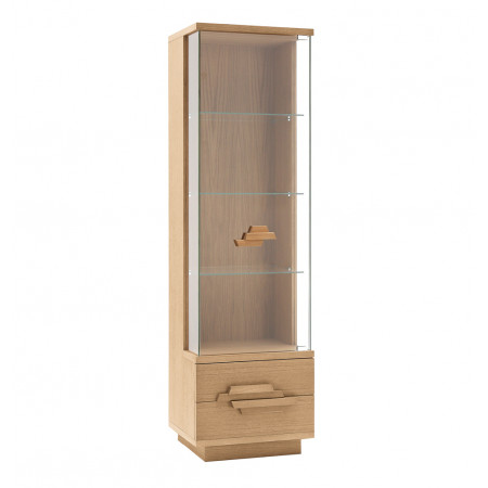 Vetrina in rovere con 2 cassetti, porta vetro a dx