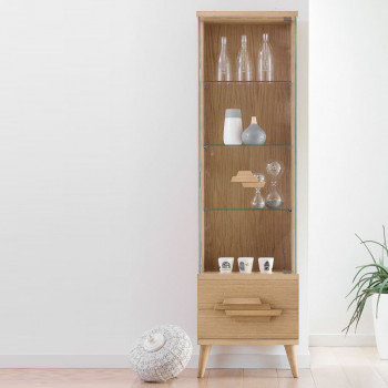 Vetrina in rovere con cassetti e porta a destra