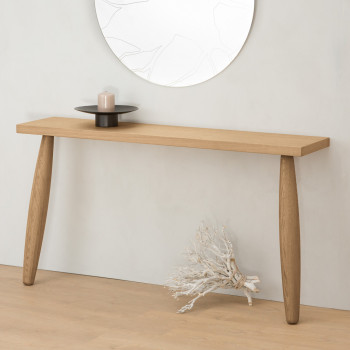 Consolle in rovere, dettaglio gambe tornite