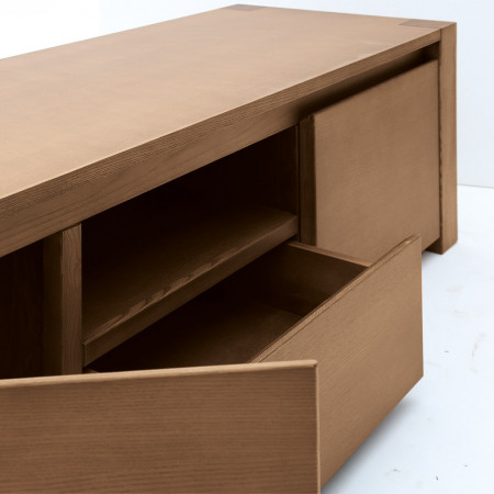 Porta TV 2 porte 1 cassetto, dettaglio legno frassino