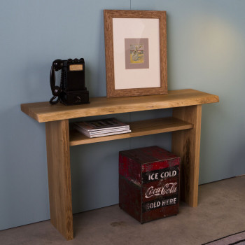 Consolle smontabile con piano in rovere e bordo naturale