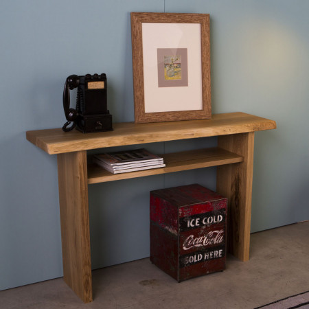Consolle smontabile con piano in rovere e bordo naturale