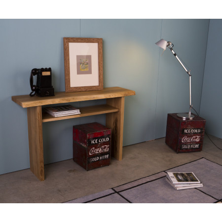 Consolle smontabile in rovere con bordo naturale e accessori