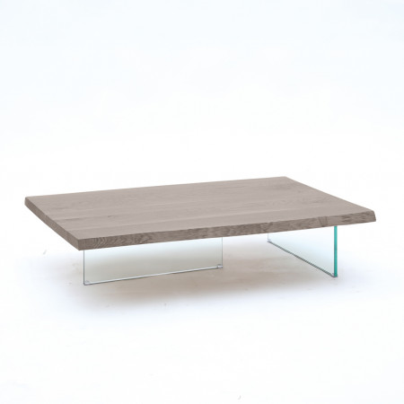 Tavolino con gambe in vetro piano con bordo naturale