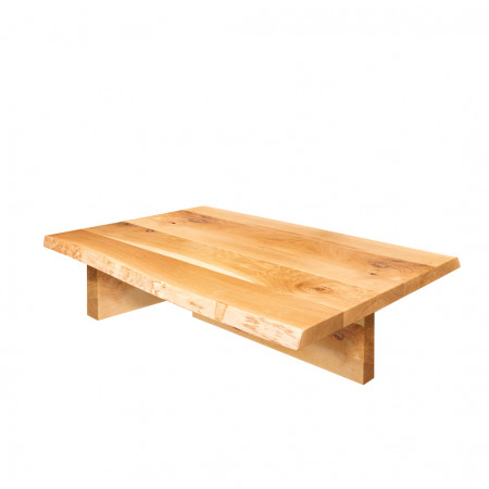 Tavolino con gambe in legno, dettaglio piano rovere