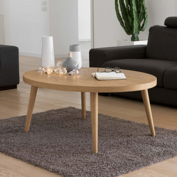 Tavolino ovale rovere gambe tornite a spillo su tappeto