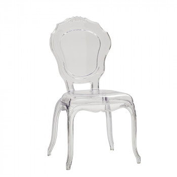 Sedia classica in polipropilene trasparente, dettaglio schienale