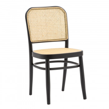 Sedia nera con seduta e schienale in paglia di Vienna, dettaglio schienale