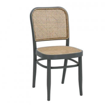 Sedia grigia con schienale in paglia di Vienna, dettaglio design