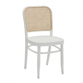 Sedia bianca con schienale in paglia di Vienna, dettaglio