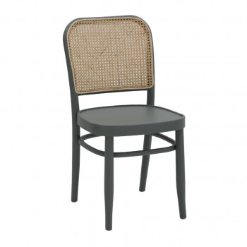 Sedia grigia in polipropilene con schienale in paglia di Vienna