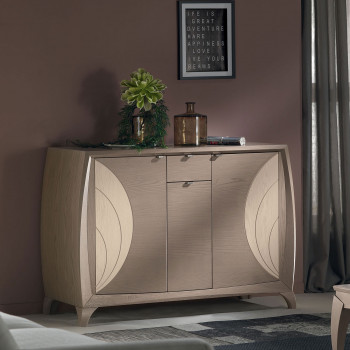 Credenza 2 ante con incisioni in legno di frassino