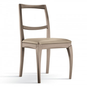 Sedia con schienale in legno e sedile imbottito, dettaglio gambe