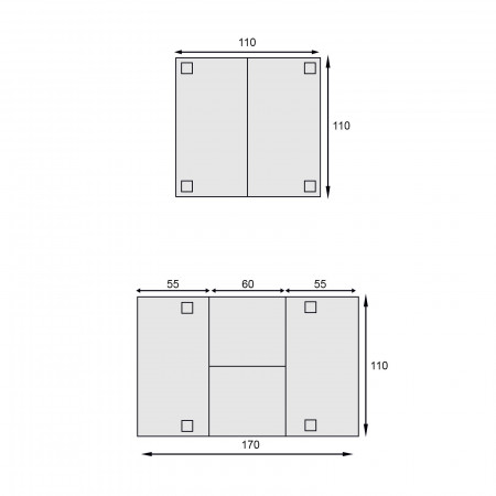 Tavolo quadrato allungabile 110/170x110