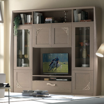 Componibile a spalla 6 ante 1 cassetto, dettaglio legno frassino