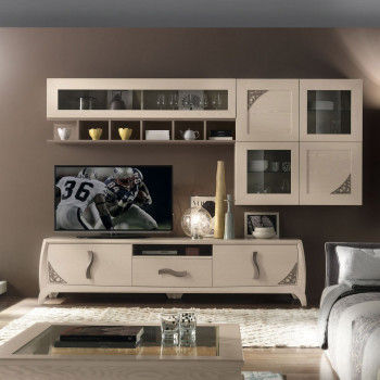 Composizione 5 ante 3 cassetti con trafori, dettaglio soggiorno