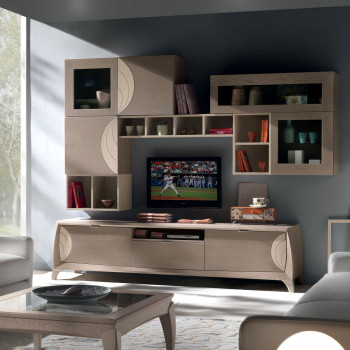 Composizione 5 ante 3 cassetti con incisioni, legno