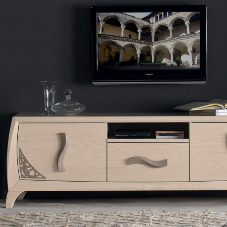 Base 3 cassetti con trafori e vano porta TV in legno