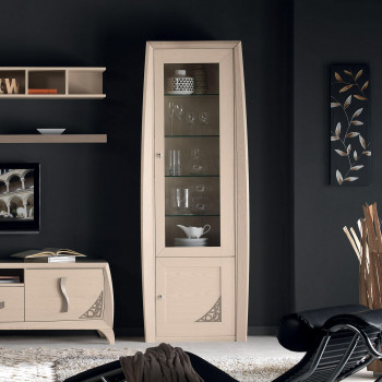 Vetrina componibile a 1 anta destra con traforo in legno di frassino