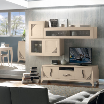 Composizione 4 ante 3 cassetti con trafori, soggiorno