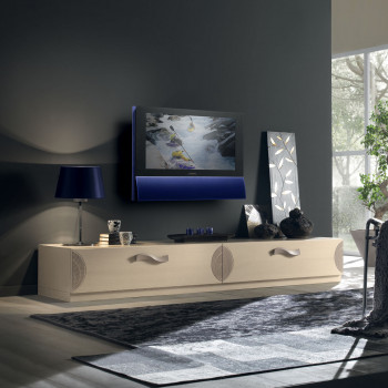 Base 2 cassetti con incisioni in ambiente soggiorno