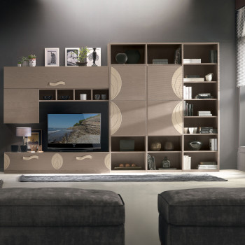 Composizione 6 ante 2 cassetti, dettaglio incisoni in legno