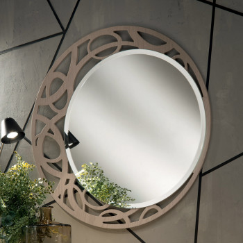 Specchiera rotonda con traforo, cornice in frassino