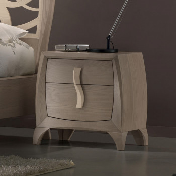 Comodino 2 cassetti con maniglia, frassino spazzolato