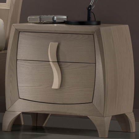 Comodino 2 cassetti in legno, dettaglio frontale