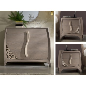 Comò e comodini con traforo in legno di frassino, design sinuoso