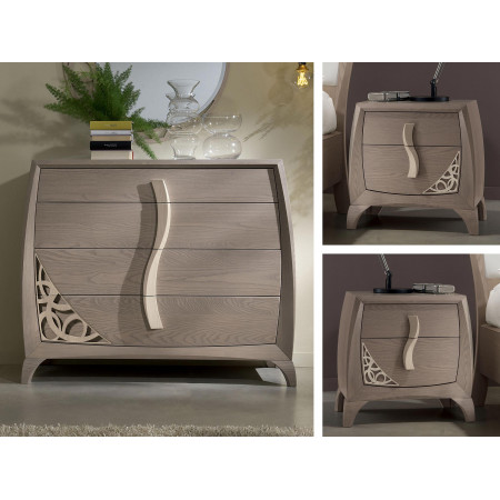 Comò e comodini con traforo in legno di frassino, design sinuoso