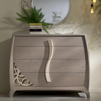 Comò con 4 cassetti traforo, dettaglio legno frassino