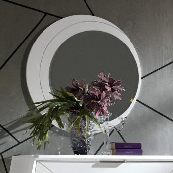 Specchiera rotonda con incisione e fiori decorativi