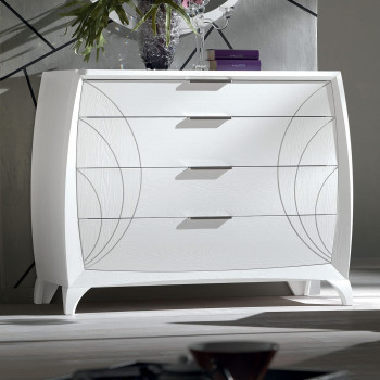 Comò con 4 cassetti incisi in legno di frassino