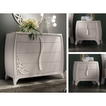 Comò e comodini con maniglia in legno, traforo decorativo