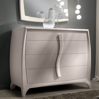 Comò con 4 cassetti e maniglia in legno, design curvo elegante