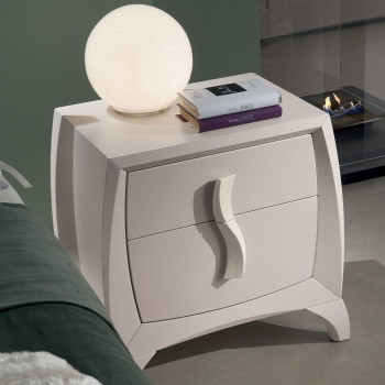 Comodino 2 cassetti con maniglia legno, vista frontale