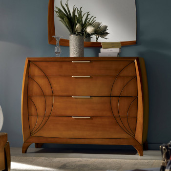 Comò con 4 cassetti incisi, dettaglio design curvo